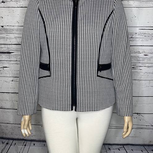 Houndstooth Kasper NWOT Size 16 Black & White  Zip Front Jacket Blazer