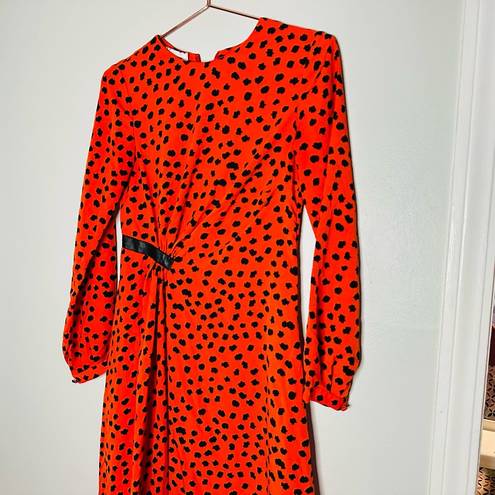 Hunter Bell  Orange Black Animal Print Lawton Polka Dot Ruched Dress Size 0