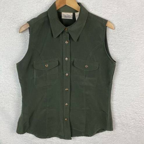 Kathie Lee Collection Vintage  Womens Button Blouse Olive Collared Vest Size M