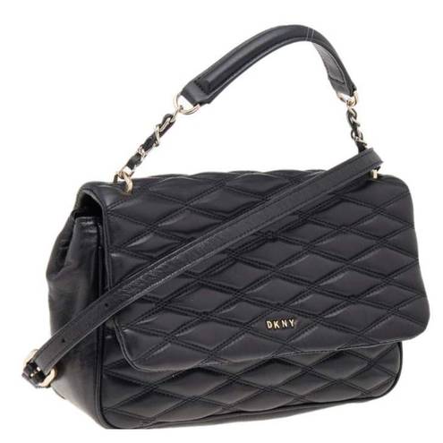 DKNY  Black Diamond Quilted Leather Lara Top Handle Crossbody Bag