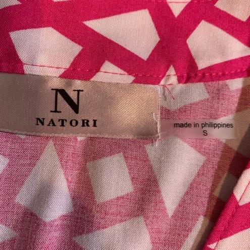 Natori  Fuchsia Soho Geo Printed Challis Kaftan Dress Size S New