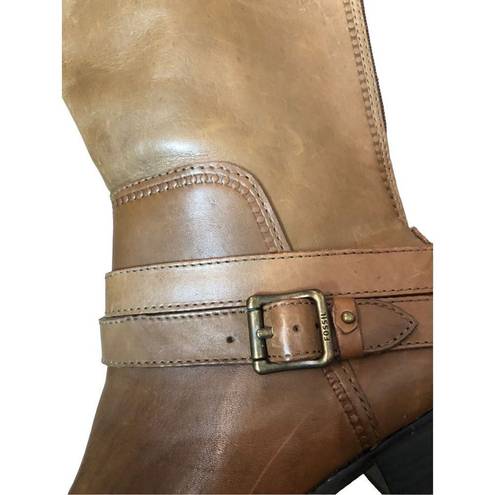 Fossil  Zena back zipper caramel riding boots NWOB