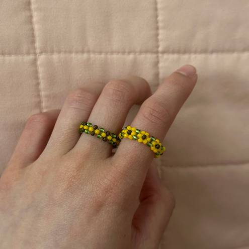 Handmade Beaded Sunflower Rings - Set of 2