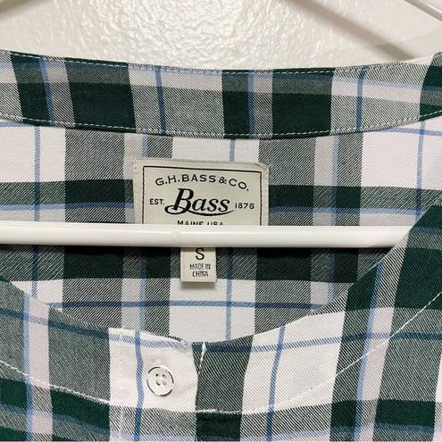 Krass&co G.H. Bass & . Green Plaid Button Down Scoop Neck Long Sleeved Top