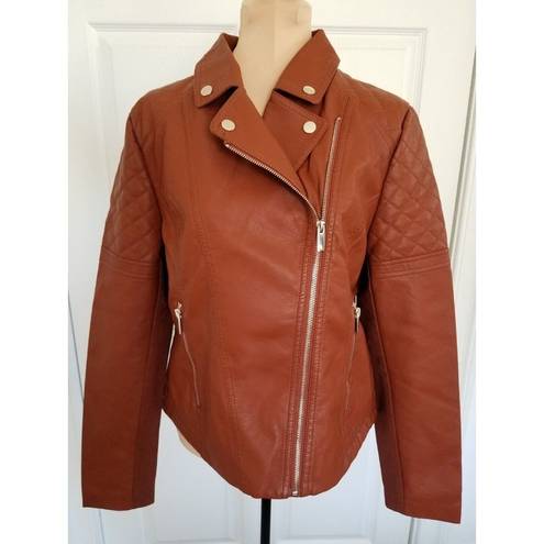 Krass&co Boundless North North&. Womens Faux Leather Moto Jacket Cognac Brown Size M