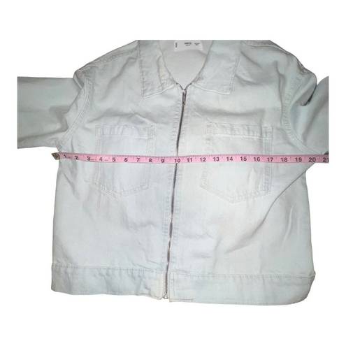 Mango  MNG Pocketed Denim Jacket Full Zip Women Size Medium White Collared Casual