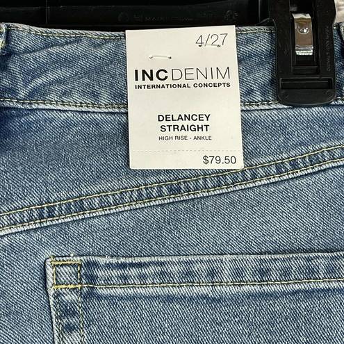 INC  SZ 4/27 Ankle Jeans Delancey Straight Leg High-Rise Distressed Button-Fly