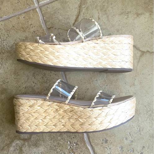 Schutz Schultz Royce Vinyl Raffia Wrapped Platform Espadrille Mule Sandals Size 9.5