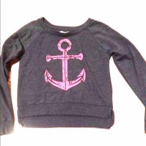 Delia's Cropped Coastal Anchor Sweatshirt Hi Lo Blue Pink Nautical S