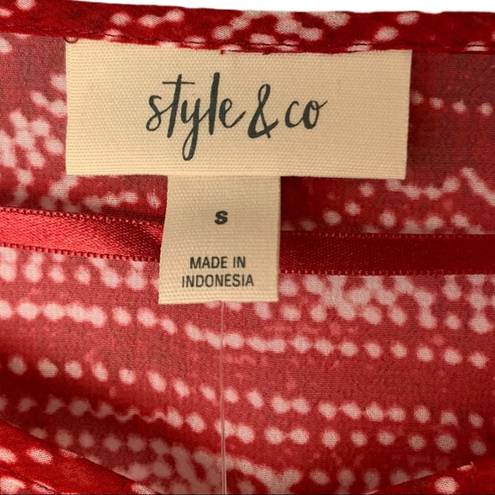 Style & Co . Red Sumatra Scarf Pintuck Blouse, new with tags