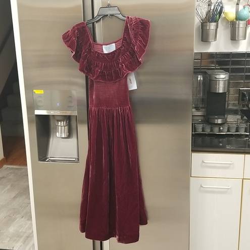 Hill House 💕💕 The Akilah Nap Dress ~ Burgundy Velvet Small S NWT