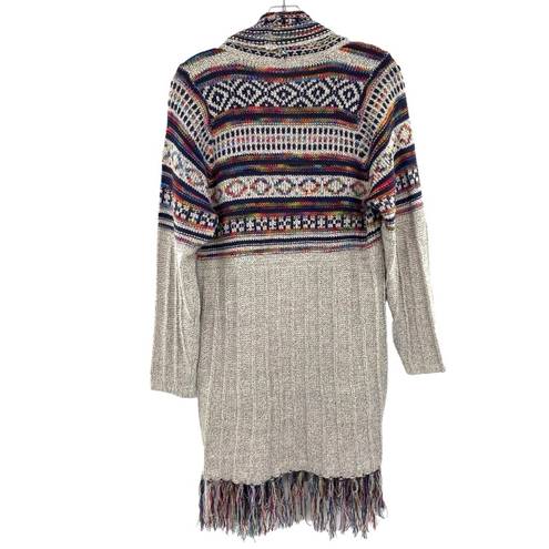 Harper Haptics Holly  Boho Multicolored Fringe Knit Long Cardigan Sweater