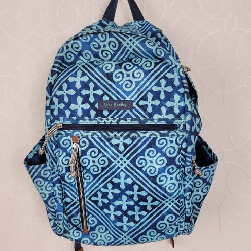 Vera Bradley  Lighten Up Grand Cuban Tiles Womens Backpack Blue Laptop Bag