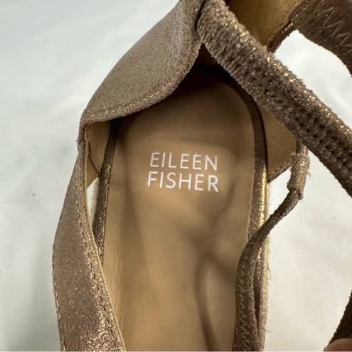 Eileen Fisher  sz 8 Wanda Strappy Leather Wedge Metallic Suede Espadrille Sandal