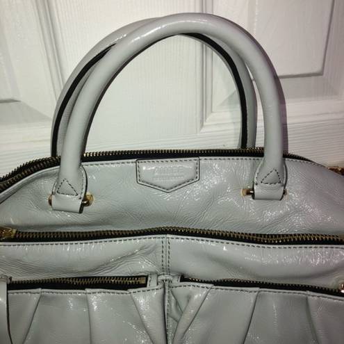 Aimee Kestenberg  glossy leather‎ satchel in light grey 15” x 10” bag purse