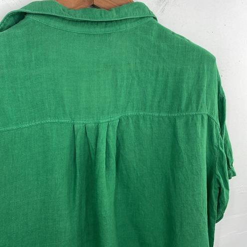 ZARA  Linen Front Button Closure Green Cropped size Medium