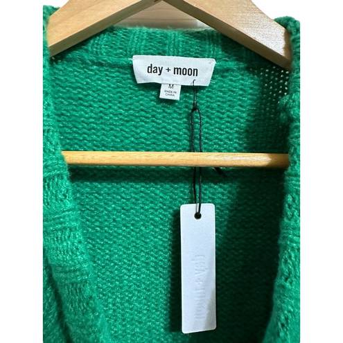 The Moon Day +  puff sleeve crochet knit green knit cropped sweater size Medium NEW