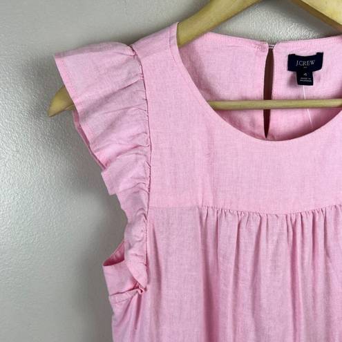 J.Crew  Linen Blend Ruffle Tiered Dress Size 4 Pink Colorblock Ombre Barbie