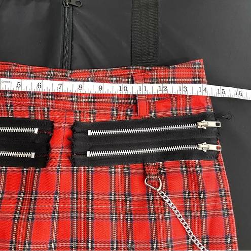 Tripp NYC  Red Tartar Plaid Zipper Chain Punk Grunge Rock Emo Maxi Skirt