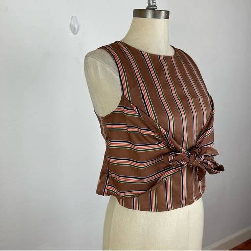 J.O.A. Brown Stripe Knot Crop Top