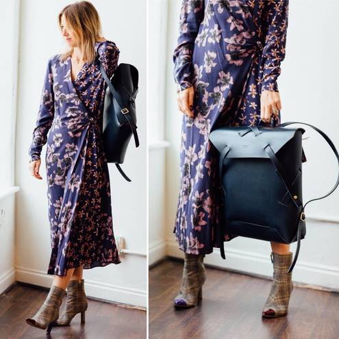 Rag and Bone  Odette V Neck Long Sleeve Blue Floral Wrap Midi Dress US 2