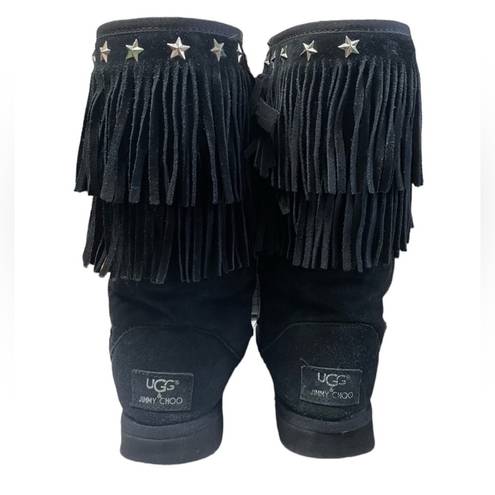 Jimmy Choo UGG &  Black Suede Sheepskin "SORA" Fringed Winter EUC