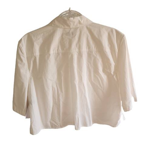 Equipment ‎ Cropped Button Down Shirt Womens Size L Collared Pockets White