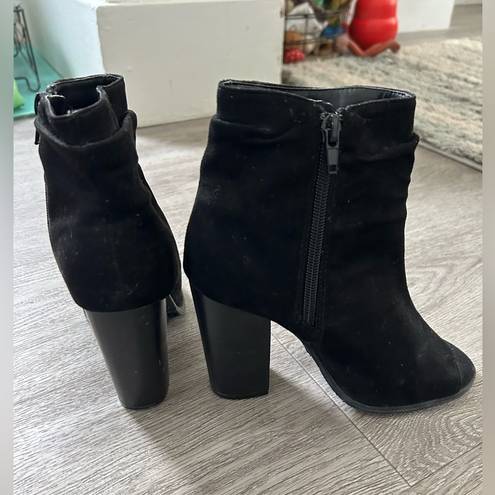 Bella Marie Open toe black suede bootie 