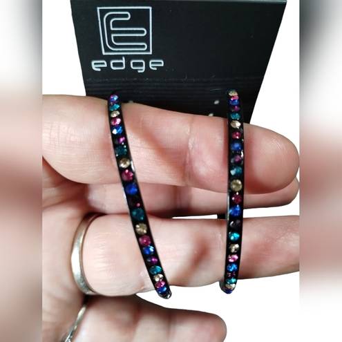 Edge Black Hoop Earrings‎ With Multi-Color Crystal Accents - #142