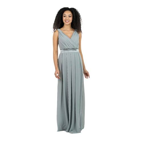 TFNC  London Blue Pleated V Neck Long Killy Maxi Dress Size 16 UK / 12 US New