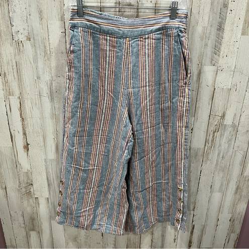 Madewell  Side Button Huston Linen Blend Wide Leg Crop Pants in Rainbow Stripe