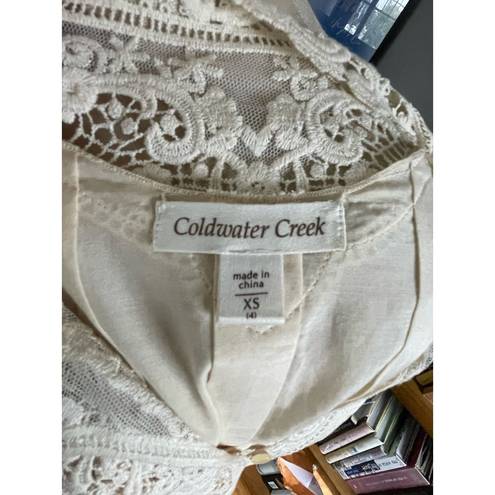 Coldwater Creek  Button Up High Neck Cream Lace Blouse Size XS X-Small