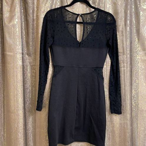 Hollister  black bodycon long sleeve mini dress, mesh with stars, size S