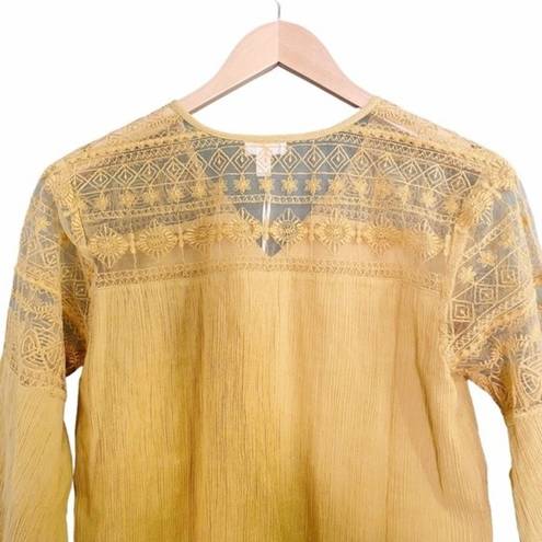 Garnet Hill NWT  Top Organic Cotton Lace Trim Peasant Blouse Yellow Womens Size 2