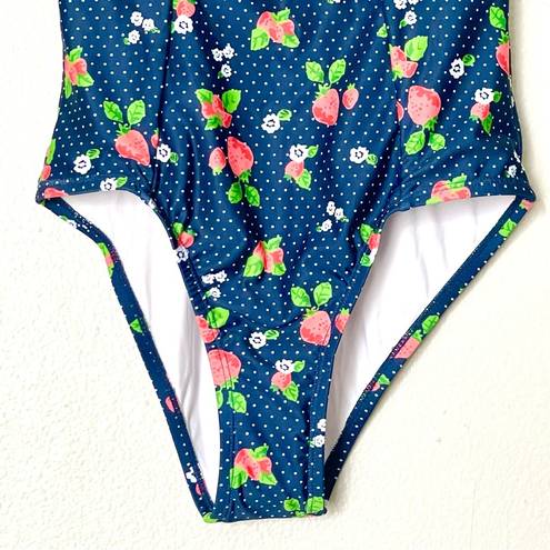 Modcloth NWOT  Brandy Underwire One-Piece Navy Strawberry Print Swimsuit Small