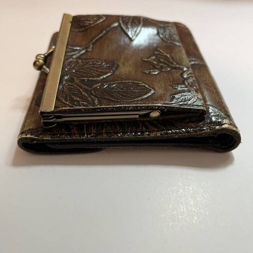 Patricia Nash  Brown Leather Floral Embossed Snap Close Wallet