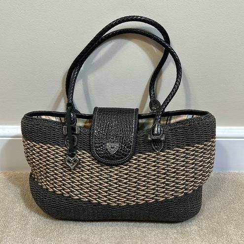 Brighton  Savannah Straw Tote Black & Beige Basket Weave Large Handbag Purse