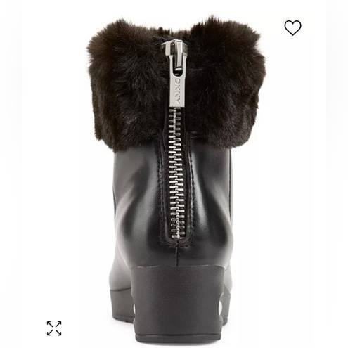 DKNY Abri Black Fur Bootie Ankle Boots