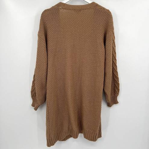 BKE  Buckle Cable Stitch Knit Pecan Brown Long Open Cardigan Sweater Size Large