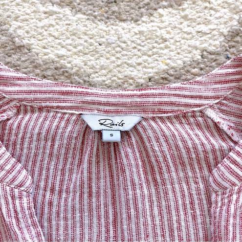 Rails Marti Scarlet Stripe Button Front Linen Blend Blouse