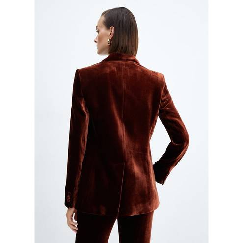 Mango  Womens Velvet Suit Blazer Button Front Lapel-Collar Welt Pockets Brown M