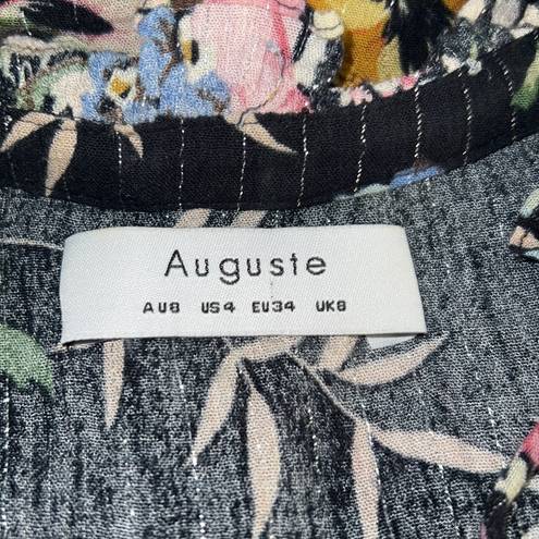 Auguste  Black Floral Boho Top With Silver Stripes Size 4