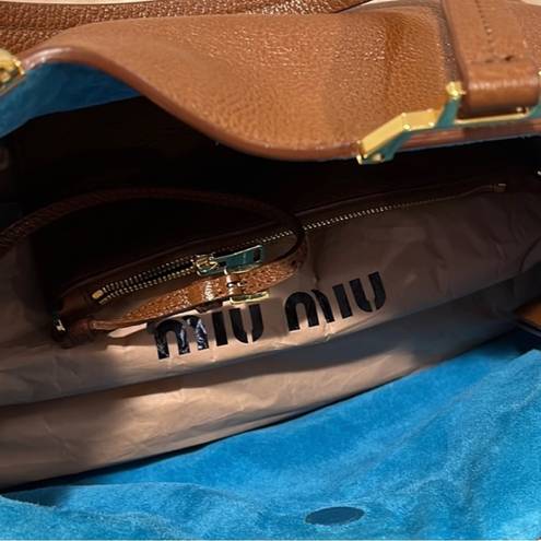 Miu Miu  Cognac Brown Gold Leather Satchel