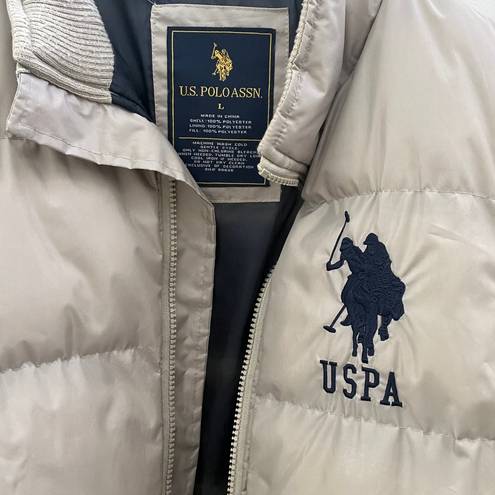 Polo U.S.  Association Embroidered Logo Beige Oversized Quilted Puffer Vest