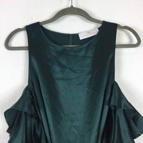 Amanda Uprichard  Green 100% Silk Ruffled Cut Out Shoulder Mini Dress Small