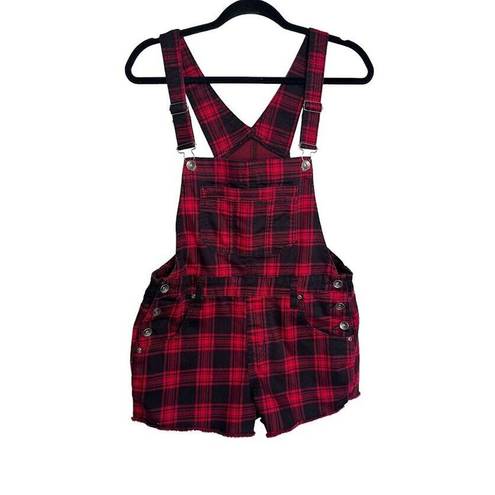 Hot Topic  HT Denim Red Black Plaid Goth Grunge Shortalls Shorts Womens Rock M