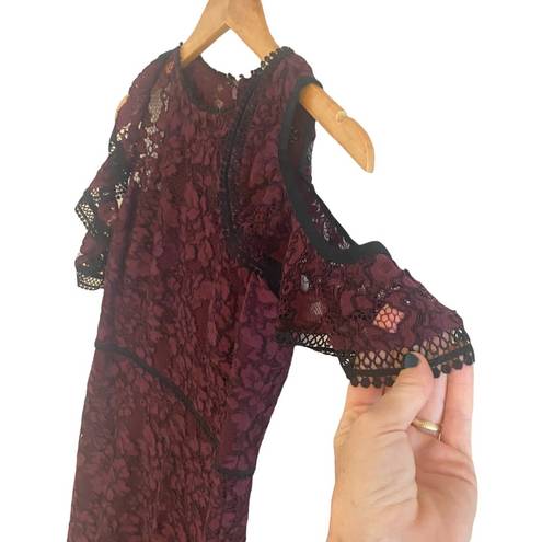 Alexis  Midi Lace Overlay Cut Out Dress Burgundy Purple Size M