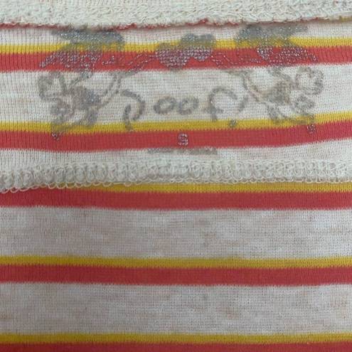 Poof ! SZ S white, orange and yellow striped t-shirt