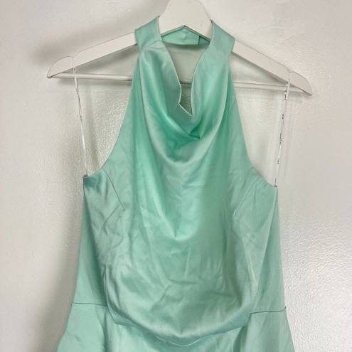 Elliatt  Camo Asymmetric Satin Cocktail Dress in Seafoam Size Large