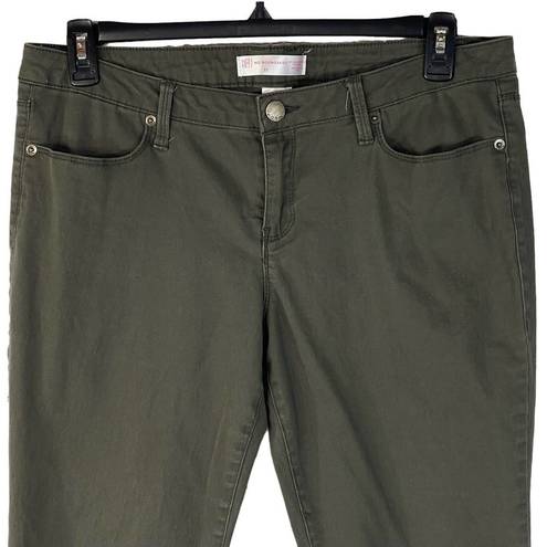 No Bo  Juniors SZ 17 Straight Jeans Mid-Rise Stretch Pockets Olive Green Zip-Fly